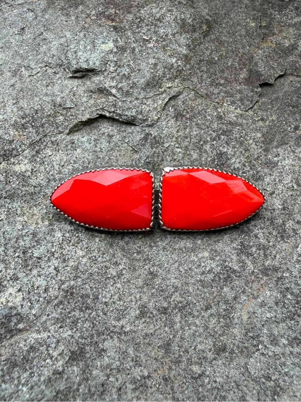 Vintage Estate Red Faceted Glass Art Deco Brooch Pin